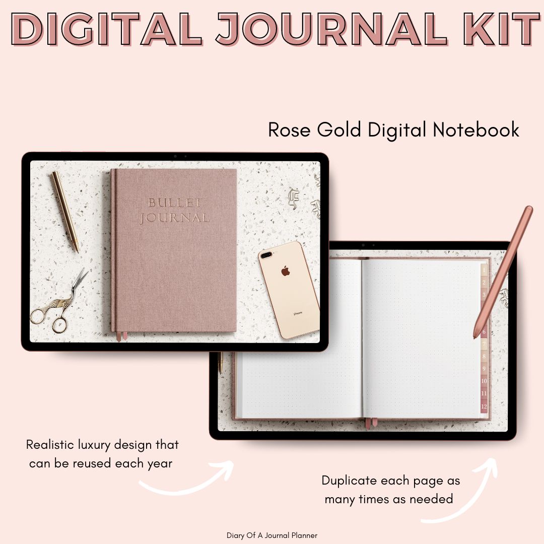 Gray Digital Bullet Journal With Hyperlinks, Elephant Gray iPad Pro Bujo  Journal, Tablet Digital Planner 